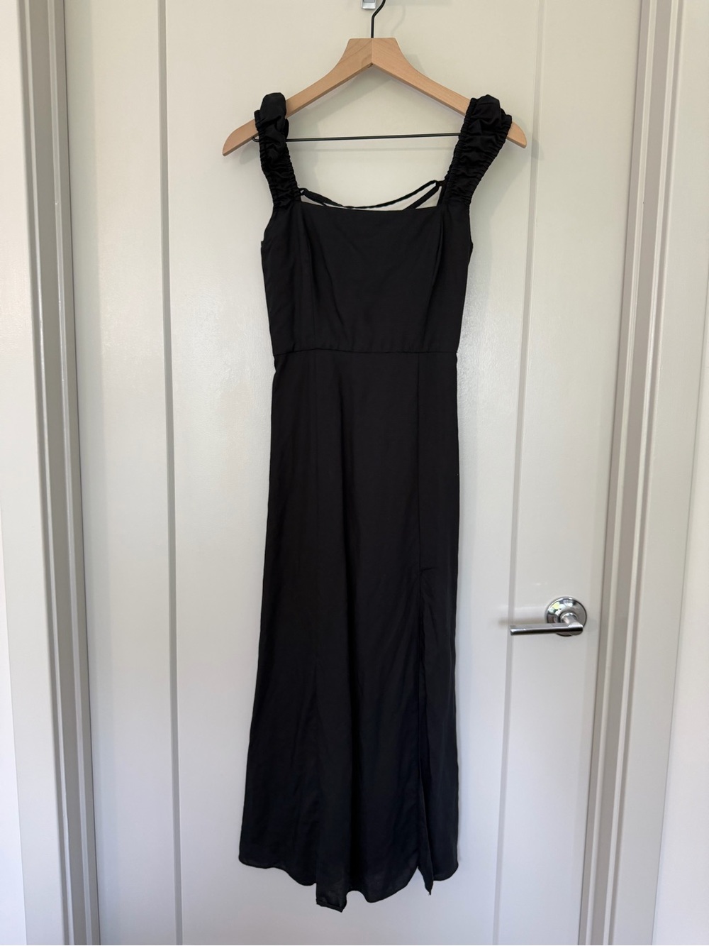 Zara Black Maxi Dress with Ruched Shoulder Straps
